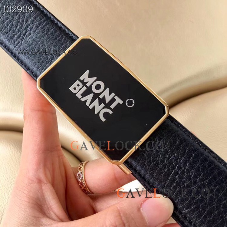Mont blanc Belt Replica / Black Leather Belt&Gold Buckle
